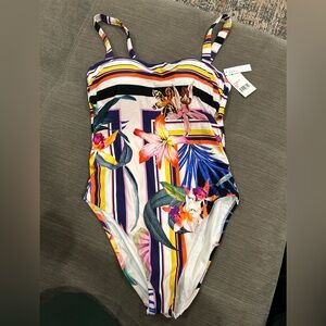 Trina Turk Multicolor Floral Stripe One Piece